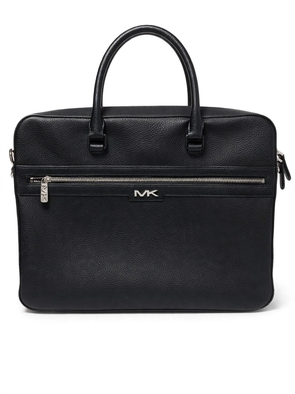 Michael Kors Black Pebbled Leather Briefcase with Silver Hardware